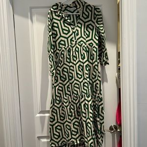 Zara Green and Cream Geometric Midi Dress